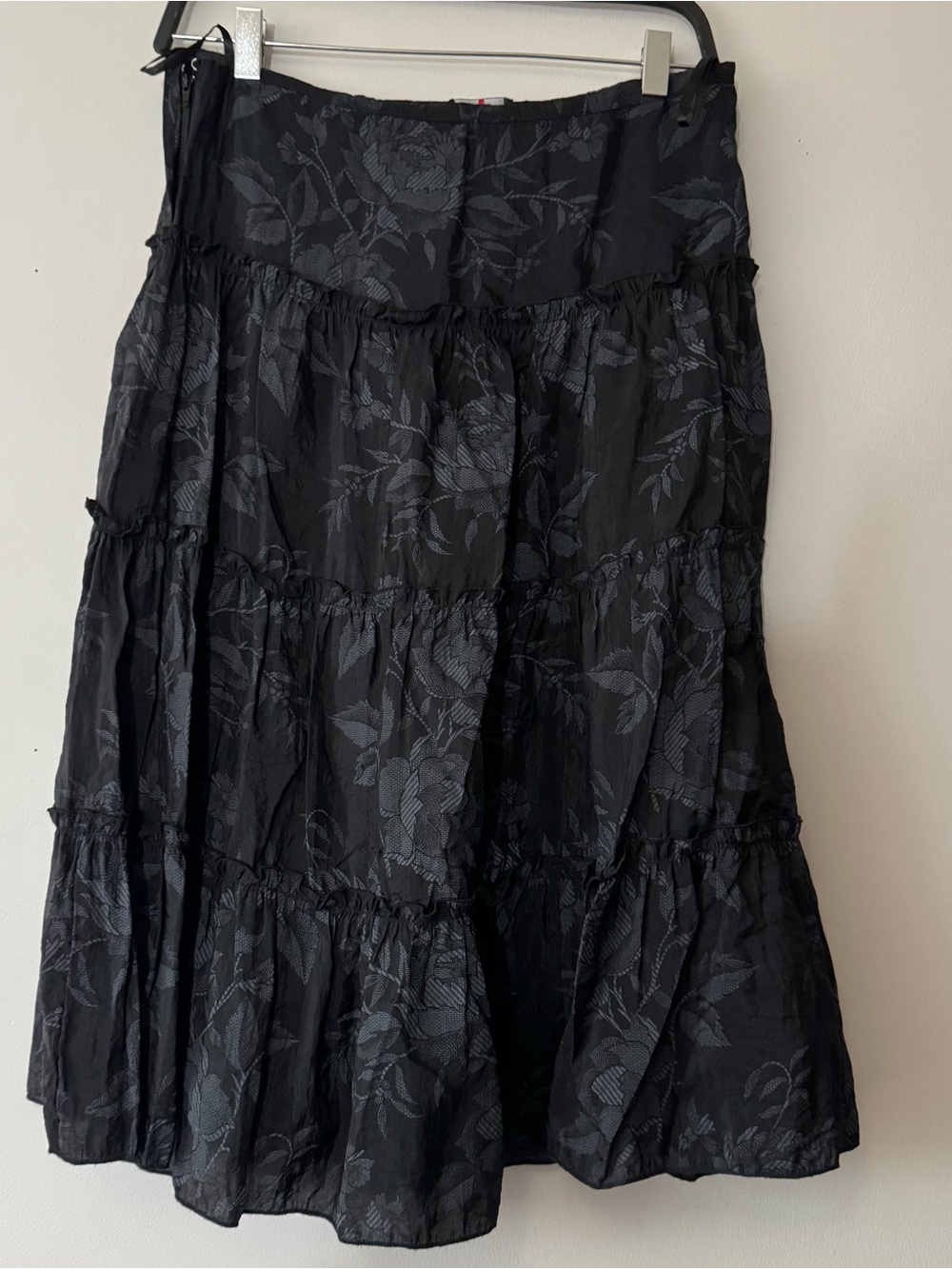 Le Château Black Floral Tiered Skirt XXS Women’s Ruffle A-Line Boho